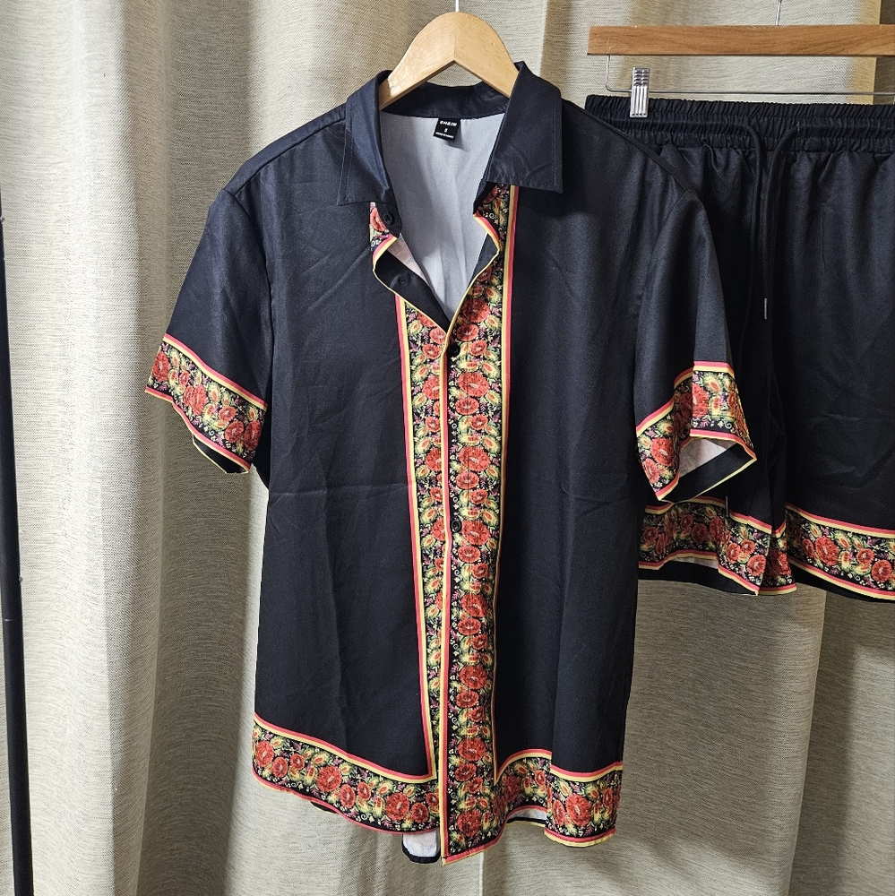 Mens floral trim festival set shirt & shorts size s - Picture 3 of 3